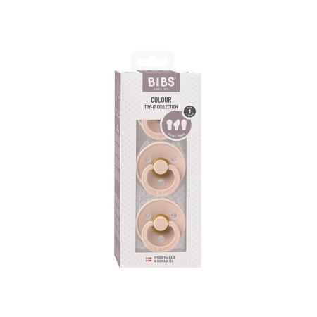 Zestaw Bibs Try-It, smoczki uspokajające, kauczukowe, rozmiar 1, 0-6 miesięcy, 3 sztuki (Blush)