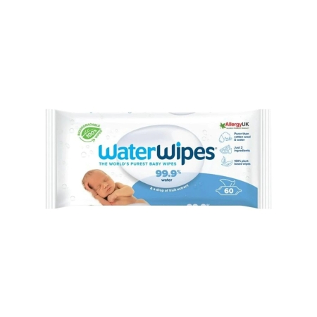 WaterWipes Chusteczki nawilżane czystą wodą 60 szt. | Dla skóry wrażliwej i noworodków