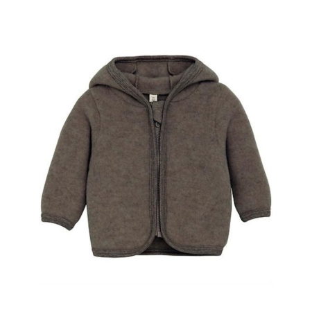 Wool Cardigan for Babies, Huttelihut (Brown Melange)