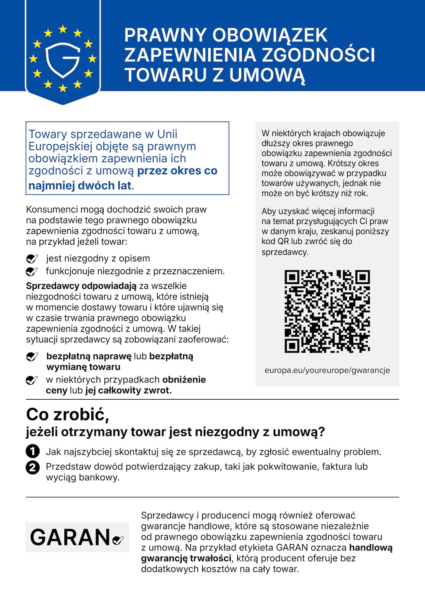 Prawny obowiązek zapewnienia zgodności towaru z umową – informacja Komisji Europejskiej